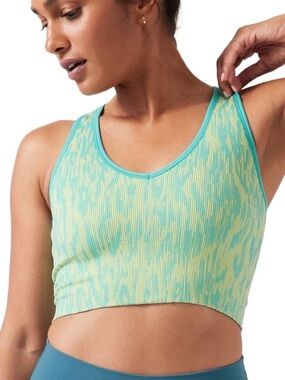 Athleta Aurora Aqua & Lime Ribbed Scoop Sports Crop